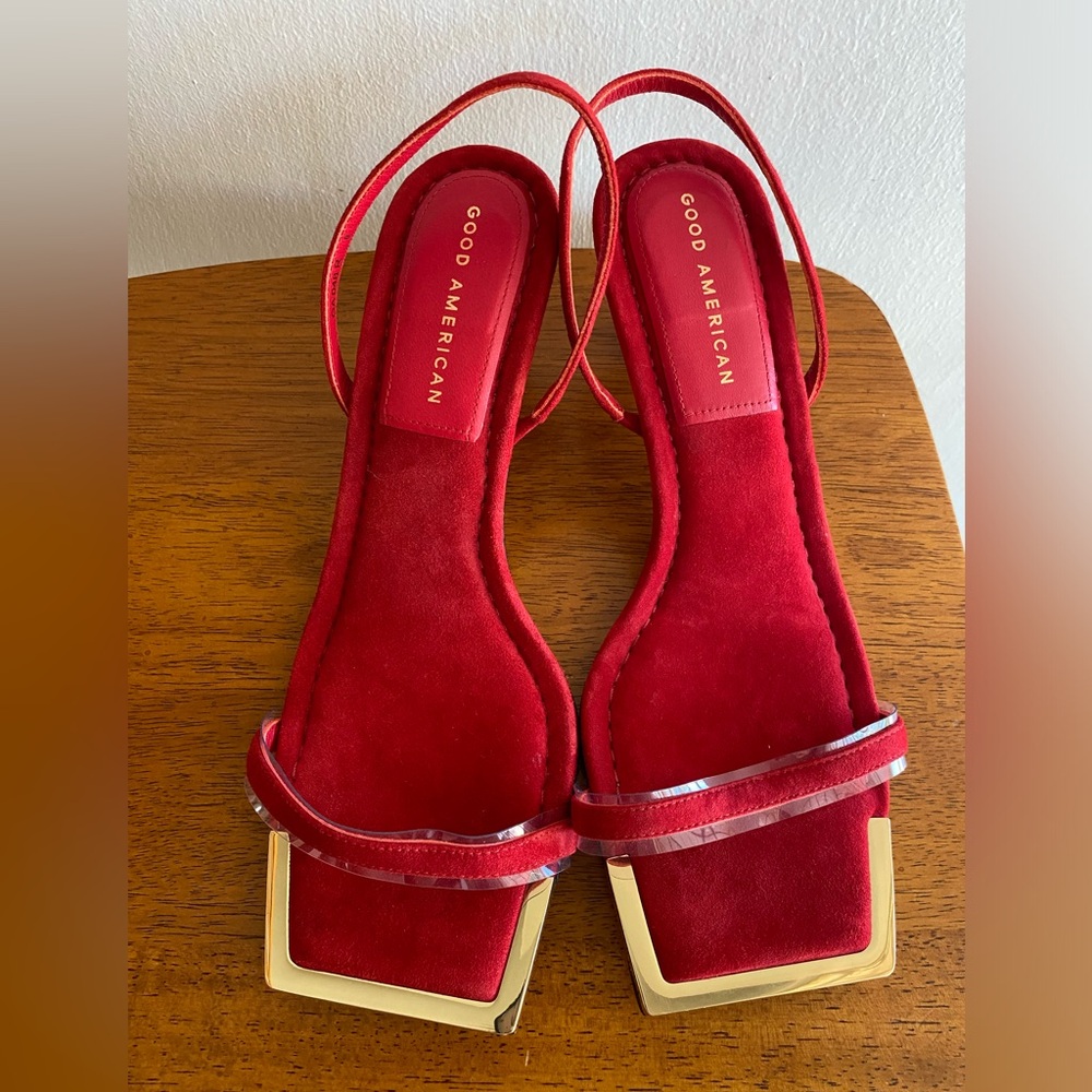 Good American The Standout Square Toe Sandal Heel In Red-size 8